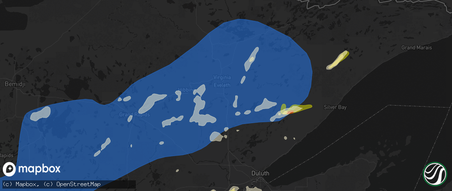Hail map in Eveleth, MN on June 29, 2026