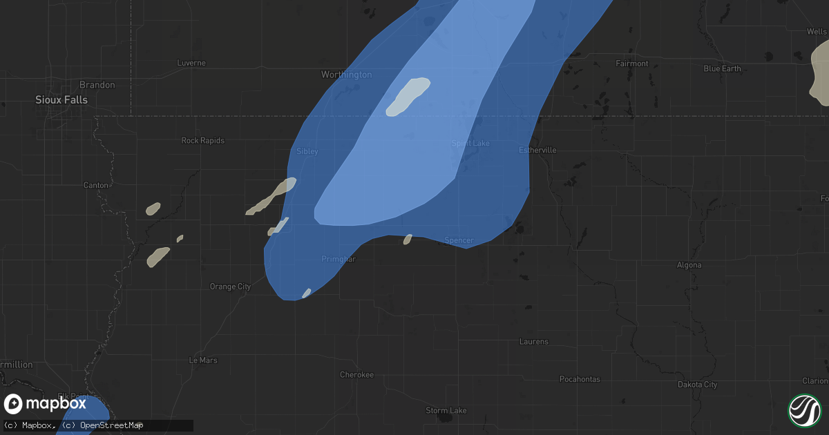Hail map in Everly, IA on June 29, 2026