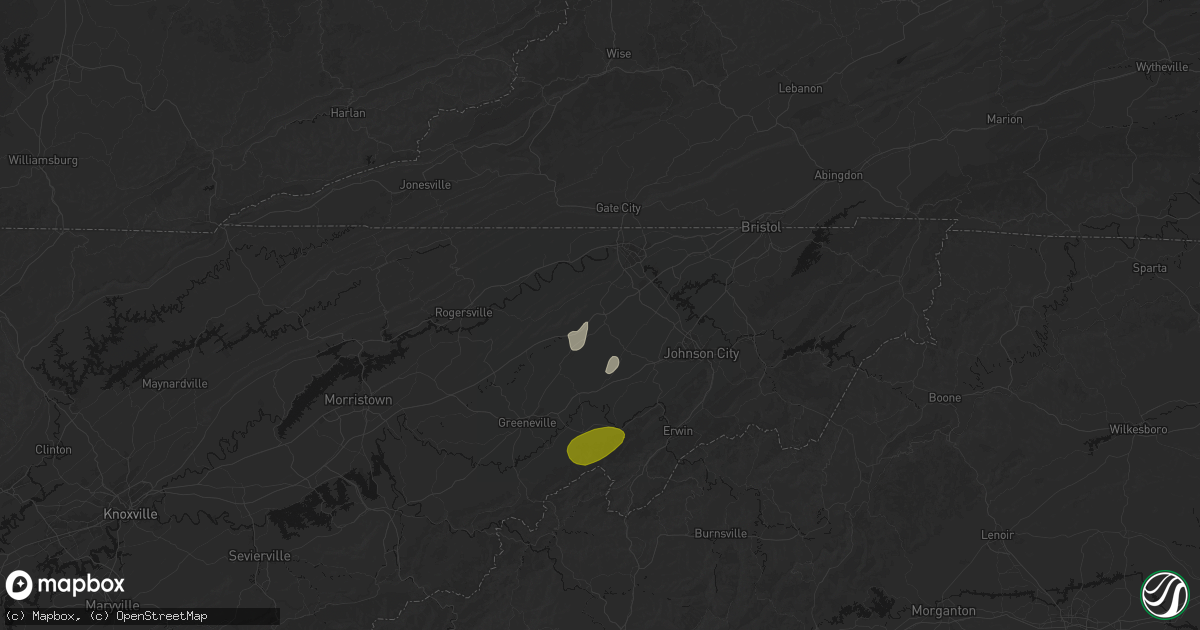 Hail map in Fall Branch, TN on June 29, 2026