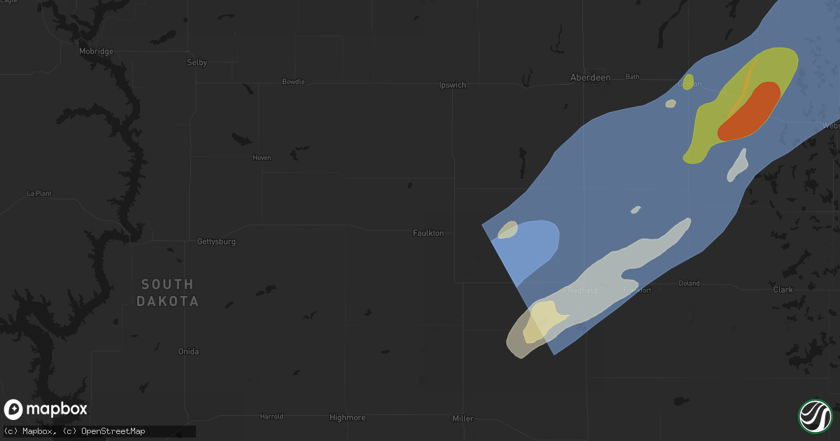 Hail map in Faulkton, SD on June 29, 2026