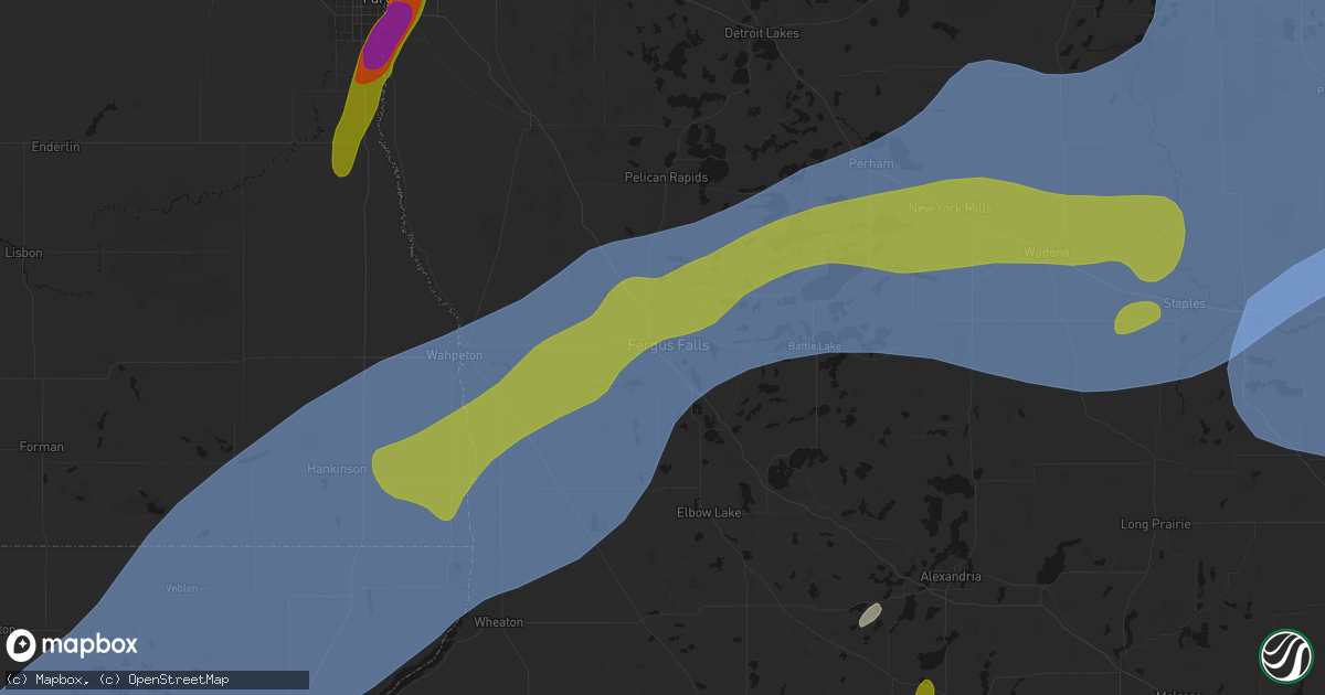 Hail map in Fergus Falls, MN on June 29, 2026
