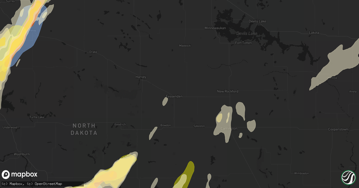 Hail map in Fessenden, ND on June 29, 2026