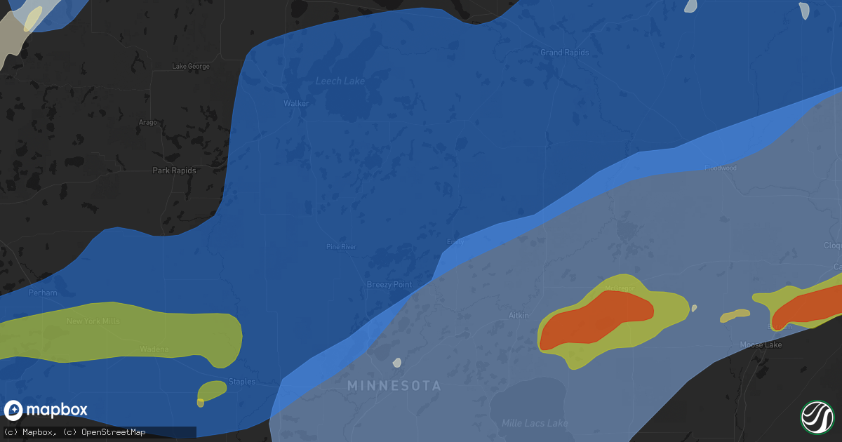 Hail map in Fifty Lakes, MN on June 29, 2026