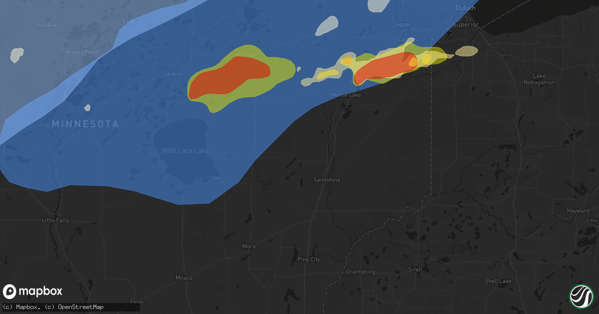 Hail map in Finlayson, MN on June 29, 2026