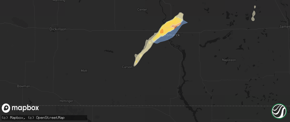 Hail map in Flasher, ND on June 29, 2026