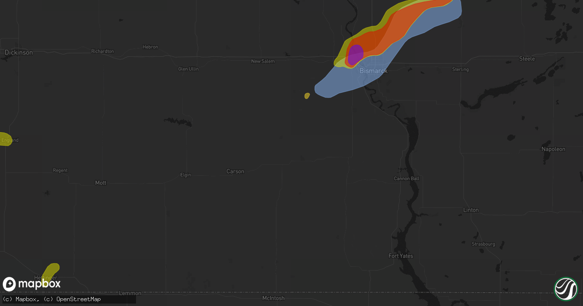 Hail map in Flasher, ND on June 29, 2026