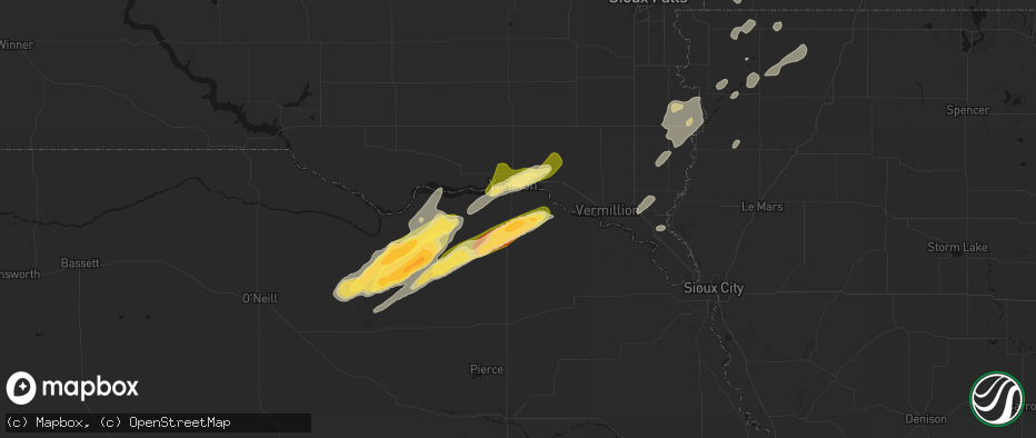 Hail map in Fordyce, NE on June 29, 2026