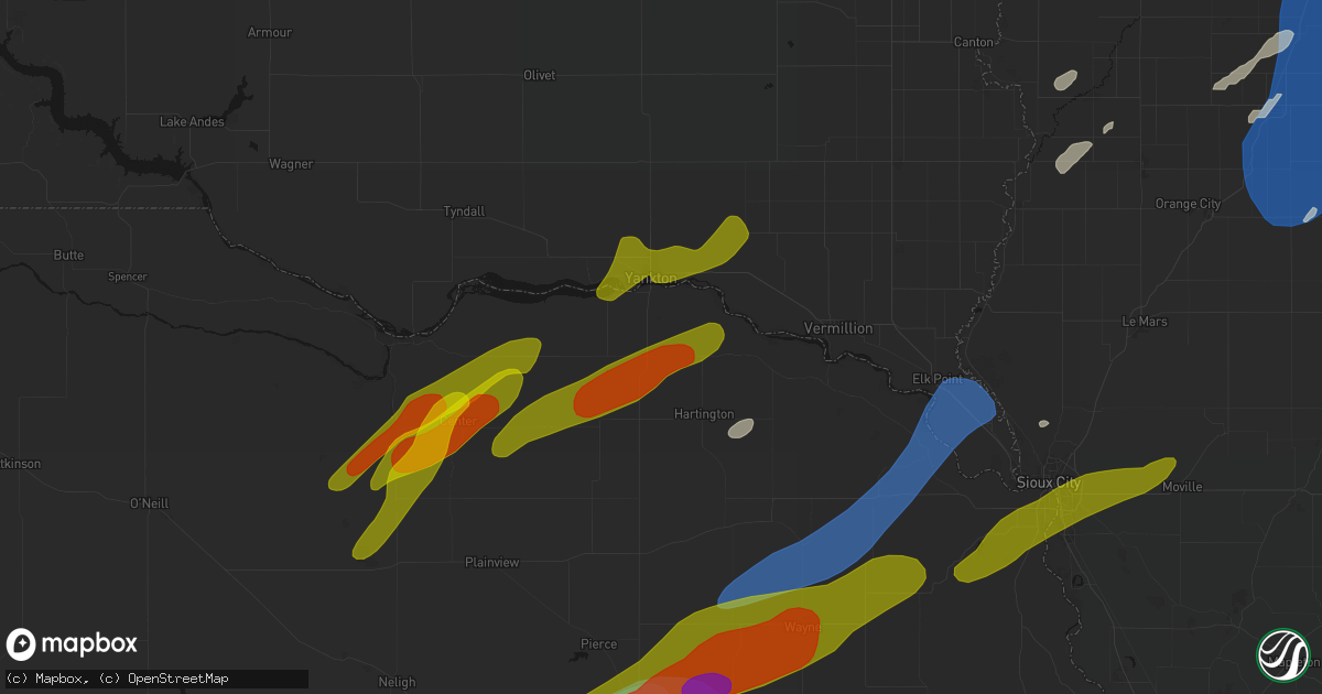 Hail map in Fordyce, NE on June 29, 2026