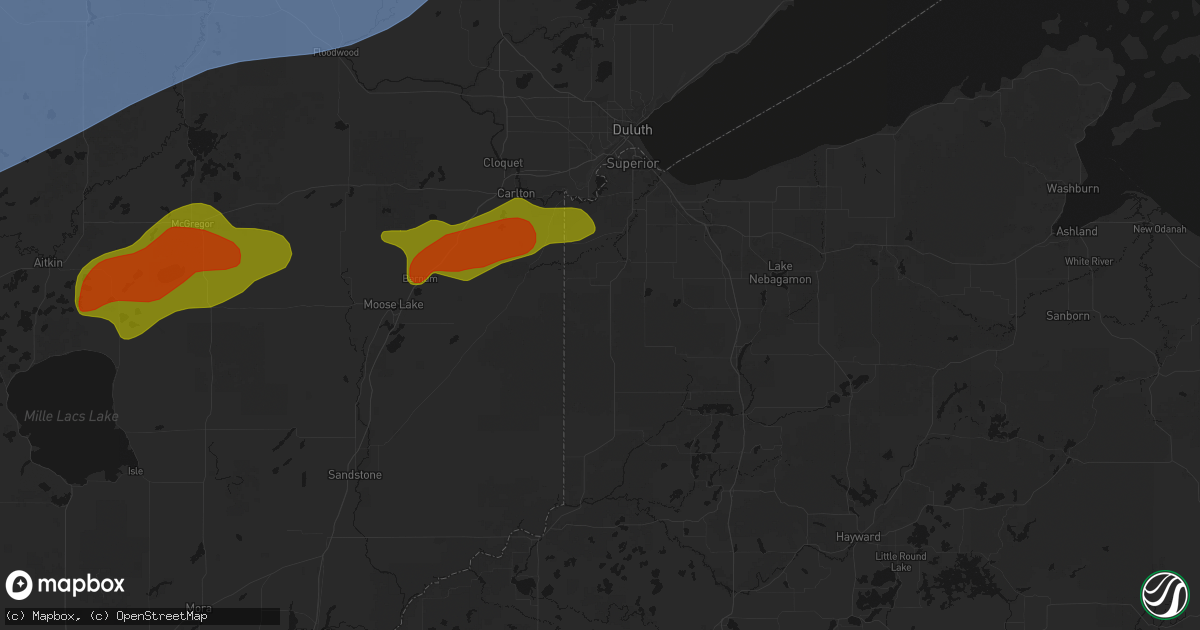 Hail map in Foxboro, WI on June 29, 2026