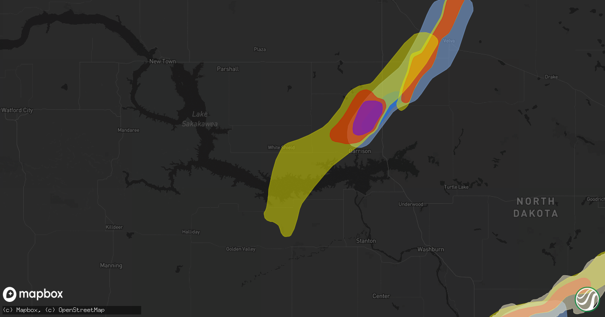 Hail map in Garrison, ND on June 29, 2026
