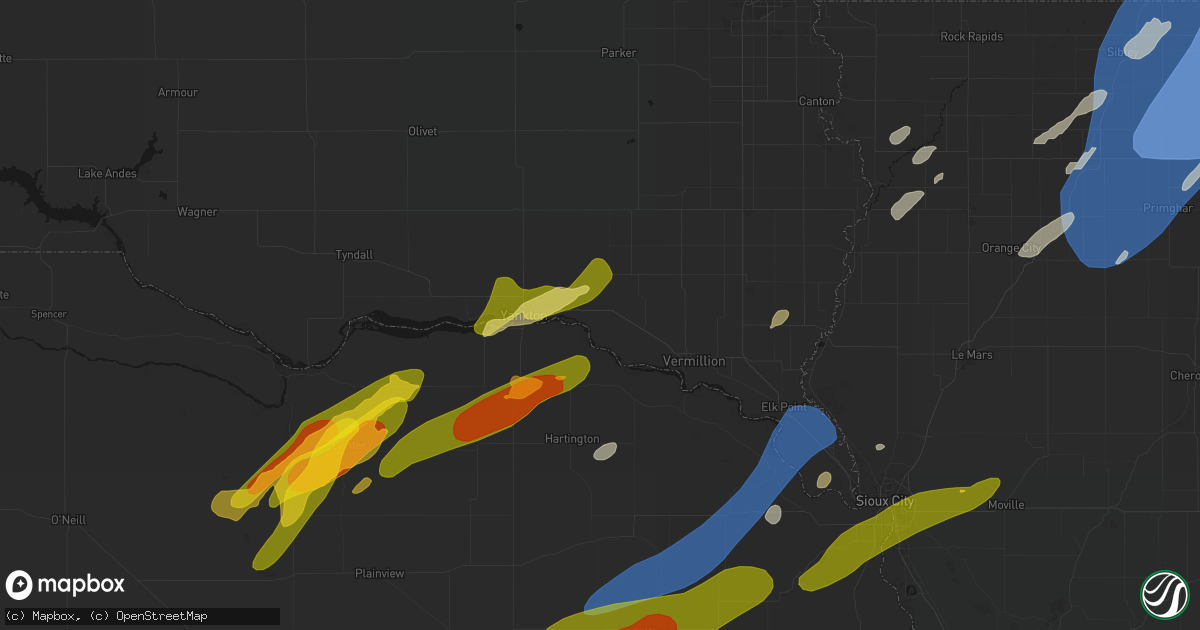 Hail map in Gayville, SD on June 29, 2026