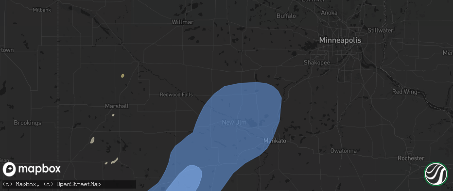 Hail map in Gibbon, MN on June 29, 2026