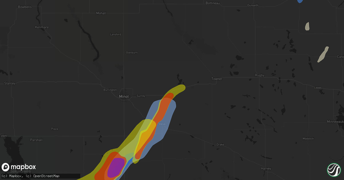 Hail map in Granville, ND on June 29, 2026