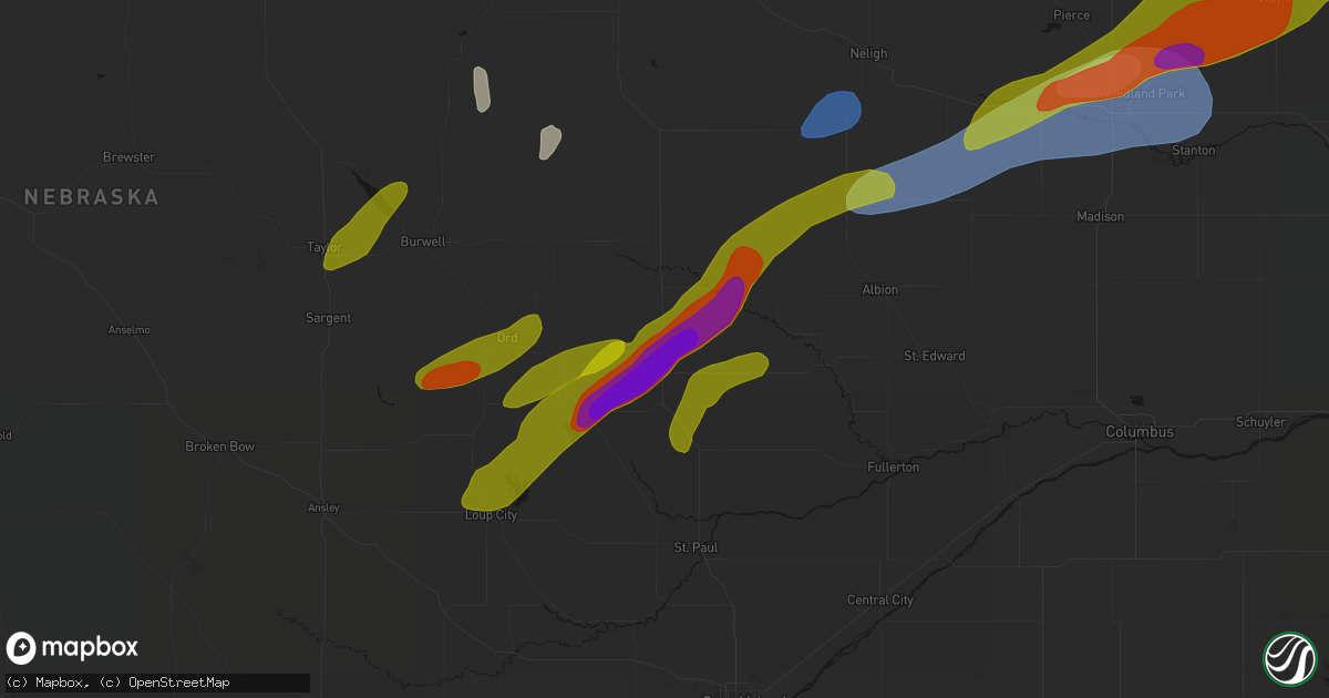 Hail map in Greeley, NE on June 29, 2026
