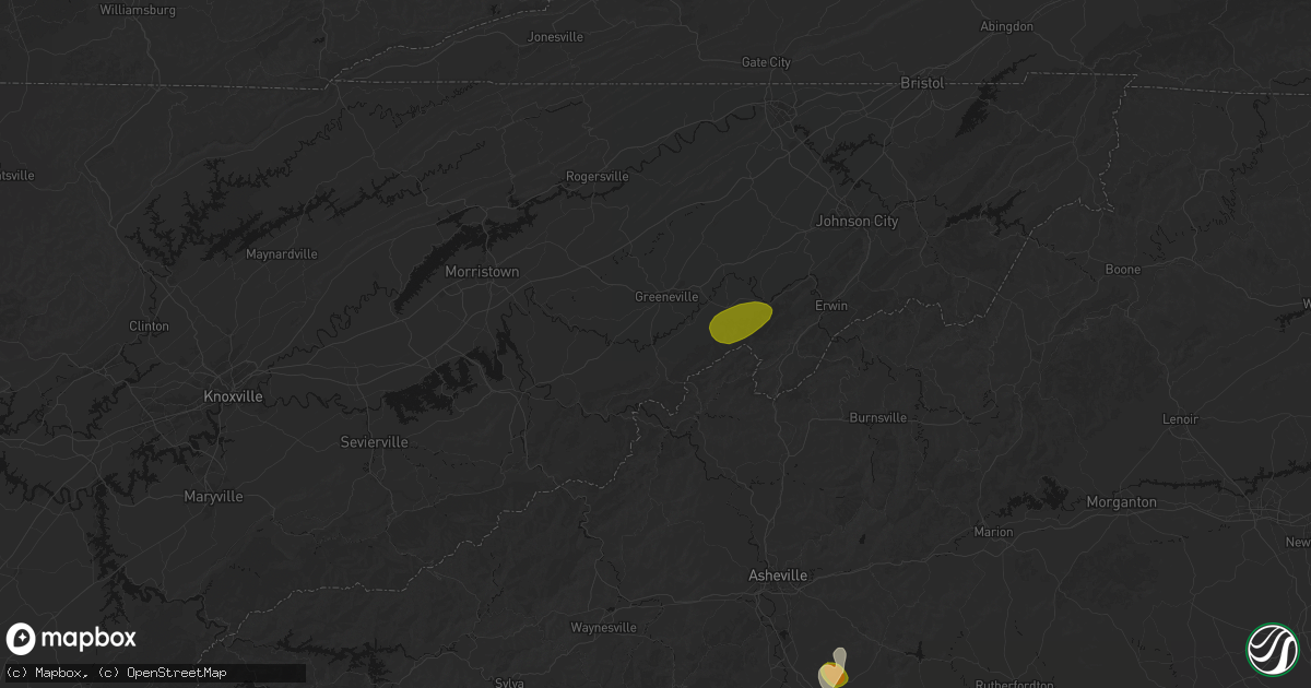 Hail map in Greeneville, TN on June 29, 2026