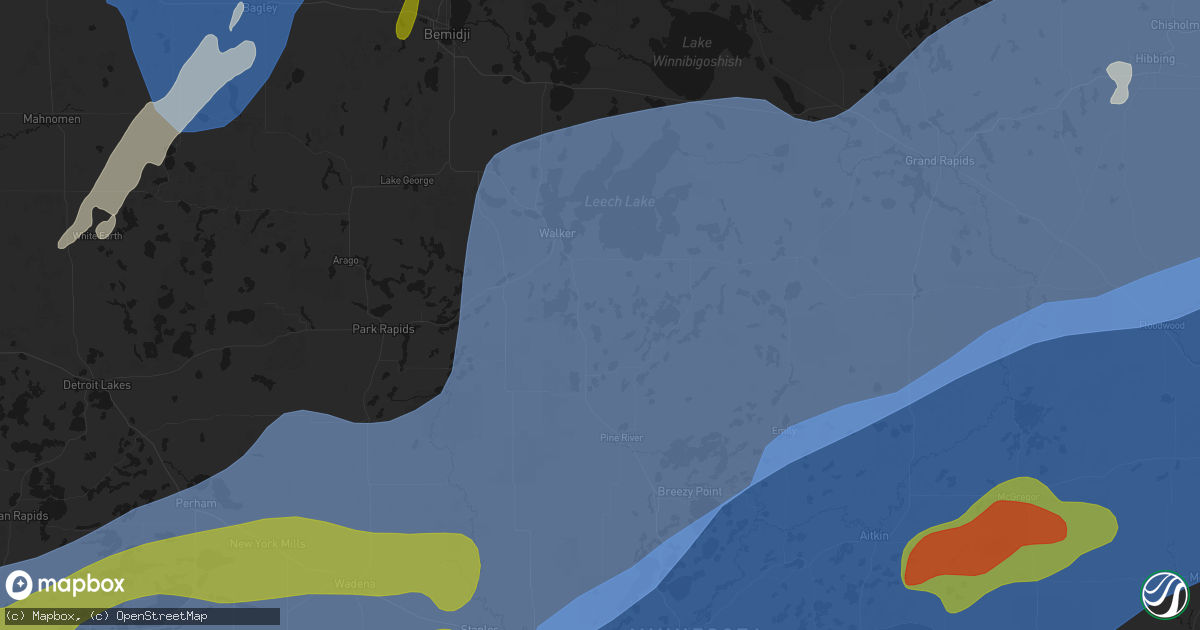 Hail map in Hackensack, MN on June 29, 2026