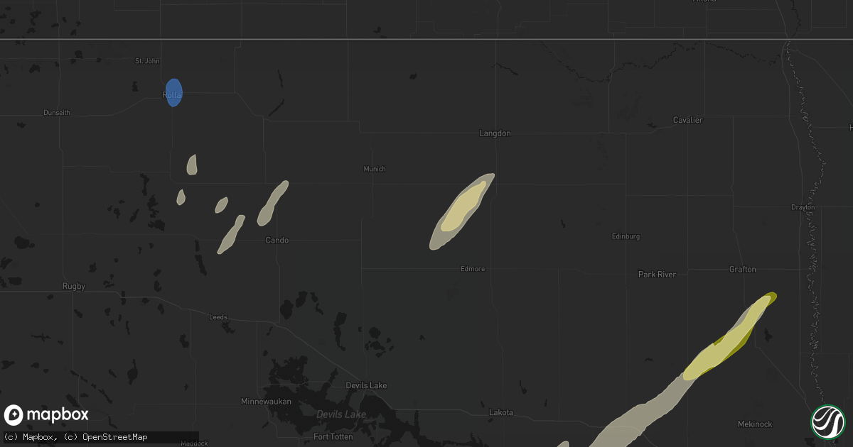 Hail map in Hampden, ND on June 29, 2026