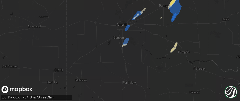 Hail map in Happy, TX on June 29, 2026