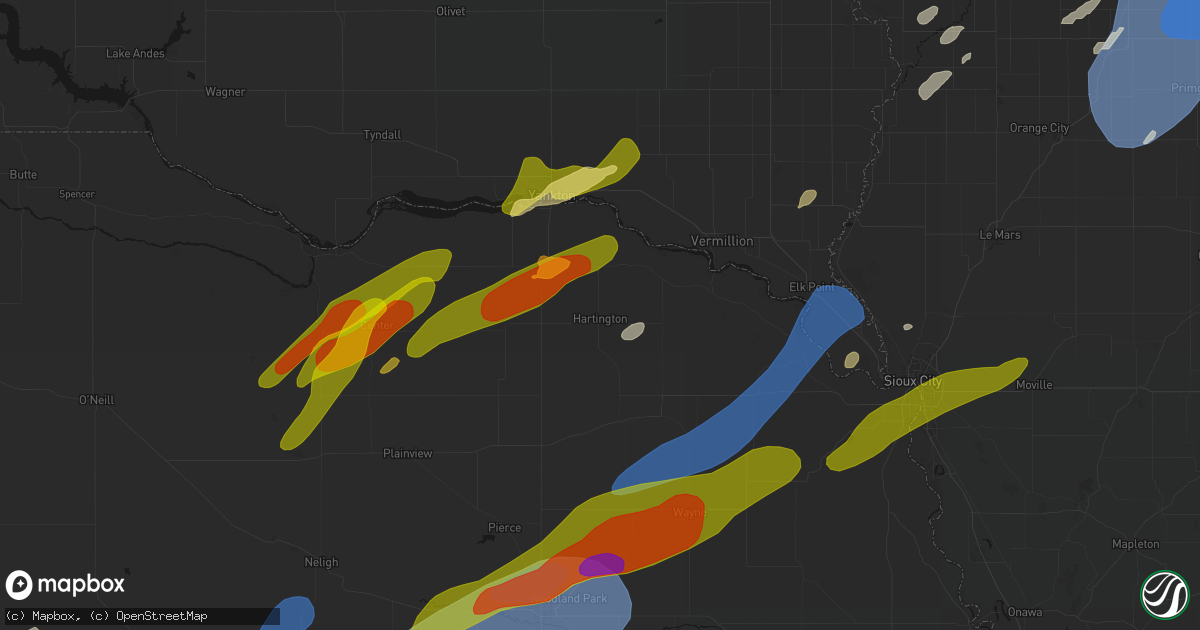 Hail map in Hartington, NE on June 29, 2026