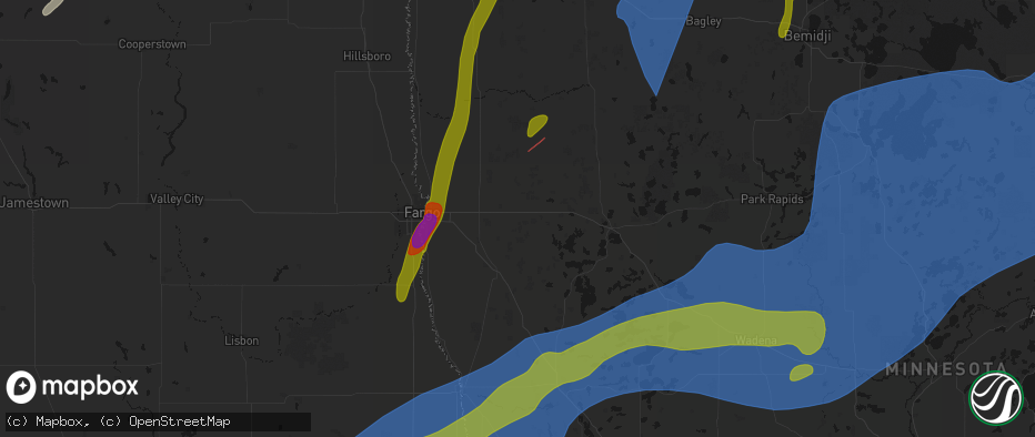 Hail map in Hawley, MN on June 29, 2026