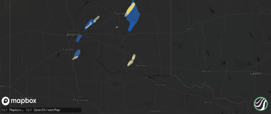 Hail map in Hedley, TX on June 29, 2026