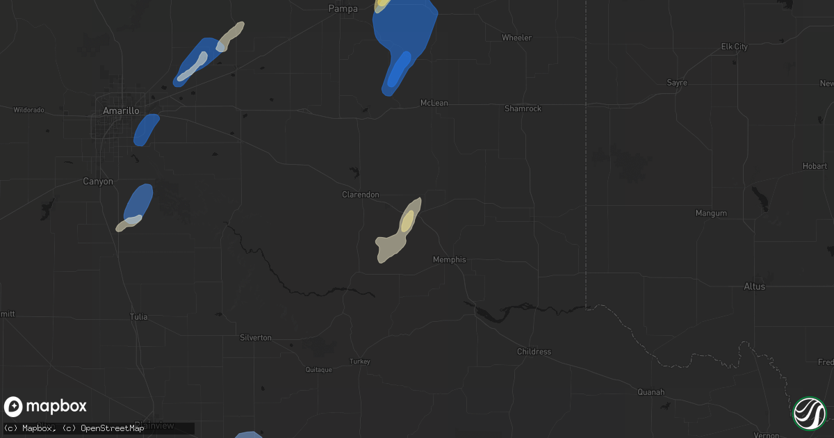 Hail map in Hedley, TX on June 29, 2026