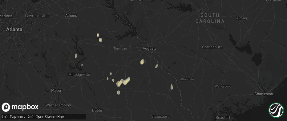 Hail map in Hephzibah, GA on June 29, 2026