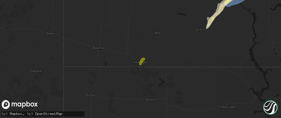 Hail map in Hettinger, ND on June 29, 2026