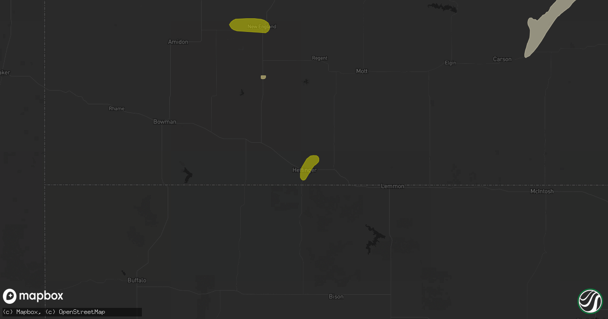 Hail map in Hettinger, ND on June 29, 2026