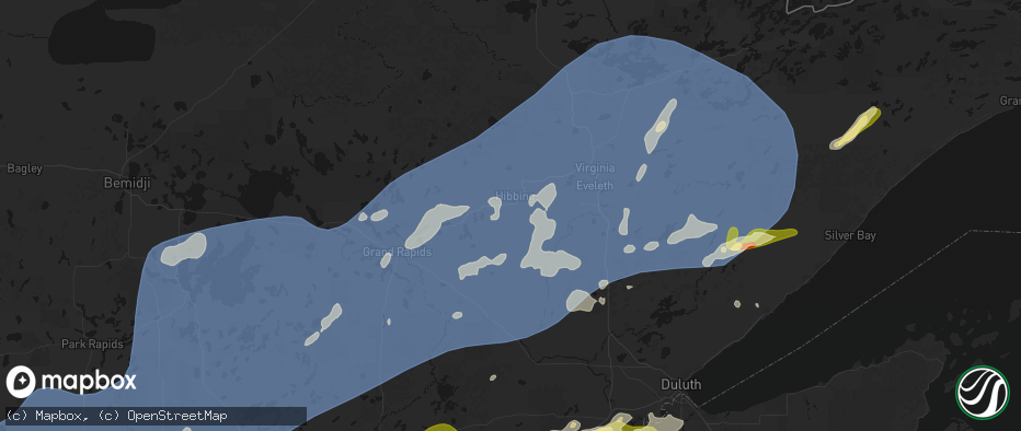 Hail map in Hibbing, MN on June 29, 2026