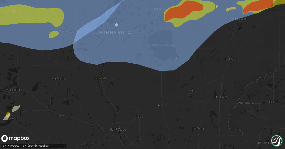 Hail map in Hillman, MN on June 29, 2026