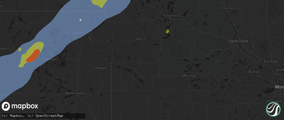 Hail map in Holloway, MN on June 29, 2026