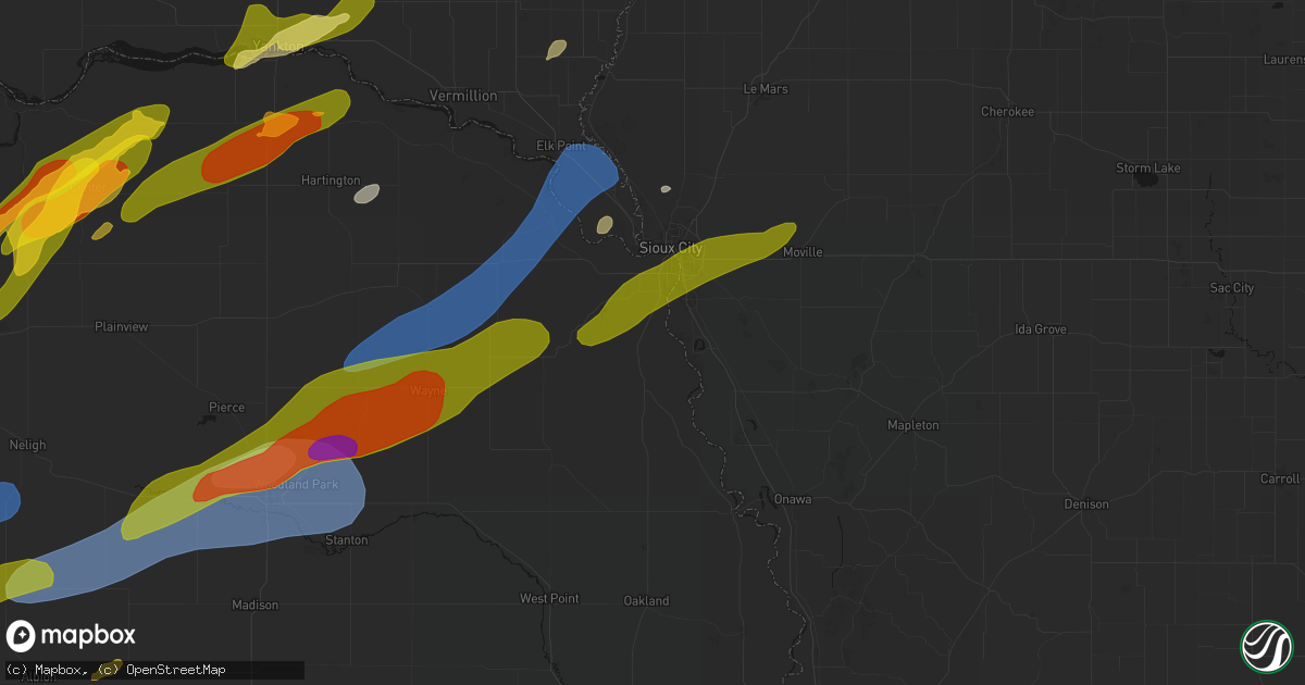 Hail map in Homer, NE on June 29, 2026