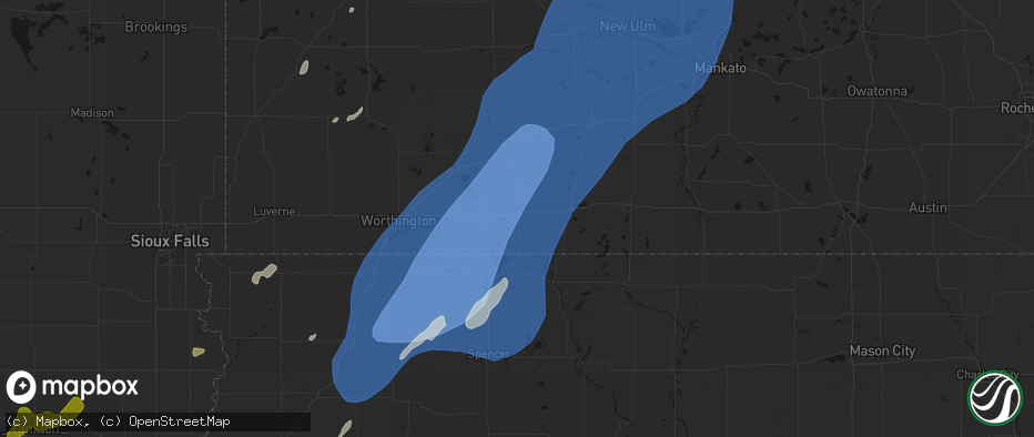 Hail map in Jackson, MN on June 29, 2026