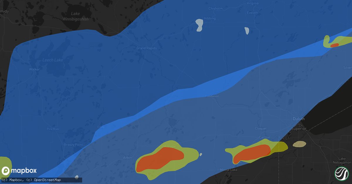 Hail map in Jacobson, MN on June 29, 2026