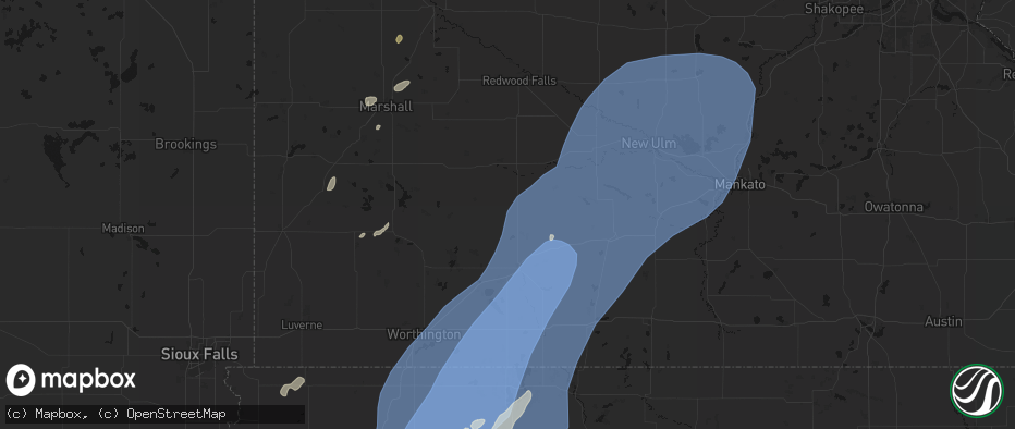 Hail map in Jeffers, MN on June 29, 2026