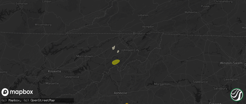 Hail map in Jonesborough, TN on June 29, 2026