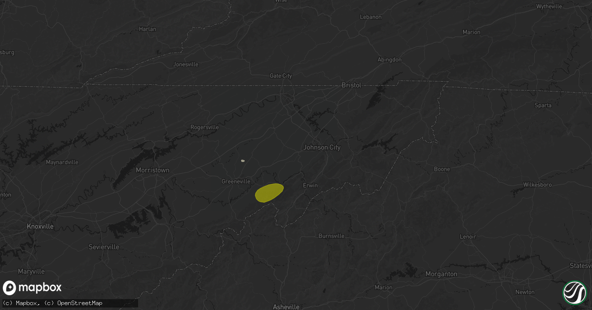 Hail map in Jonesborough, TN on June 29, 2026