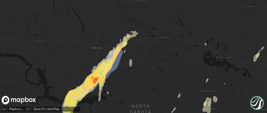 Hail map in Karlsruhe, ND on June 29, 2026