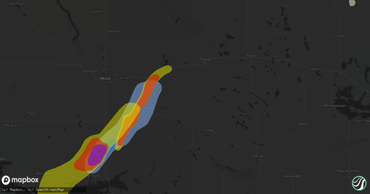 Hail map in Karlsruhe, ND on June 29, 2026