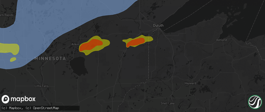 Hail map in Kerrick, MN on June 29, 2026