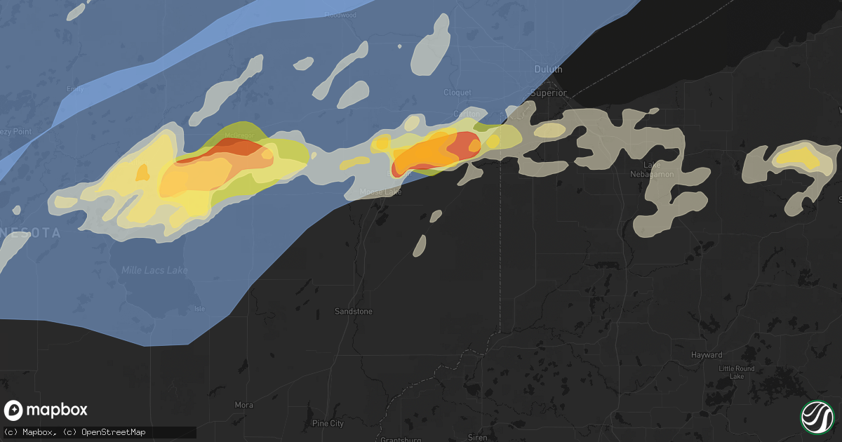 Hail map in Kerrick, MN on June 29, 2026