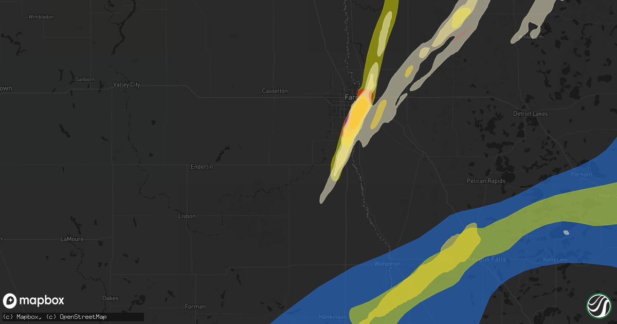 Hail map in Kindred, ND on June 29, 2026