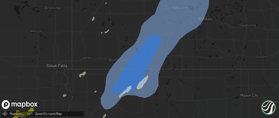 Hail map in Lakefield, MN on June 29, 2026