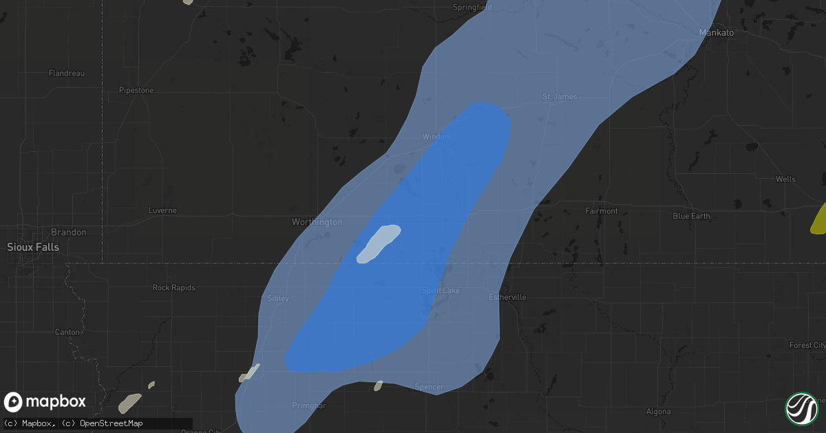 Hail map in Lakefield, MN on June 29, 2026