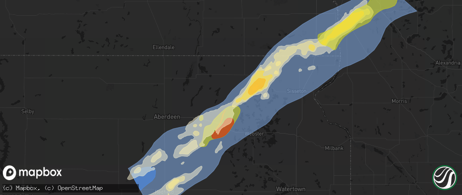 Hail map in Langford, SD on June 29, 2026