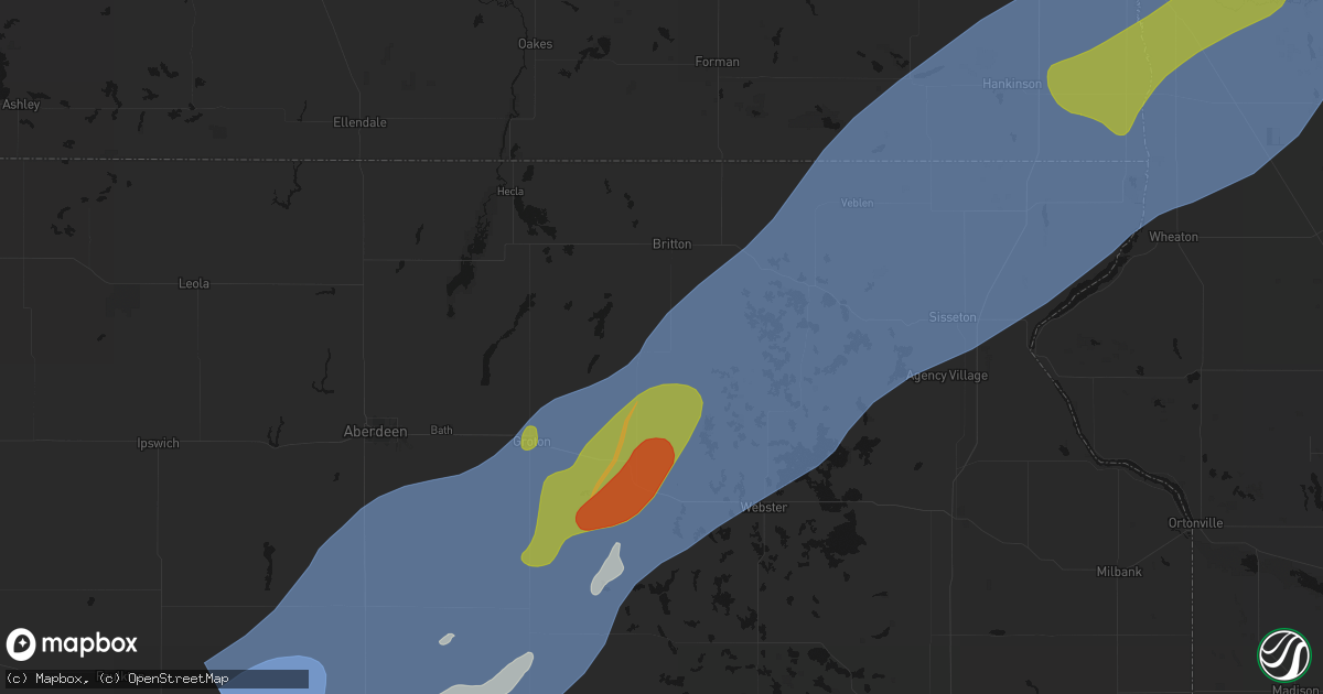 Hail map in Langford, SD on June 29, 2026