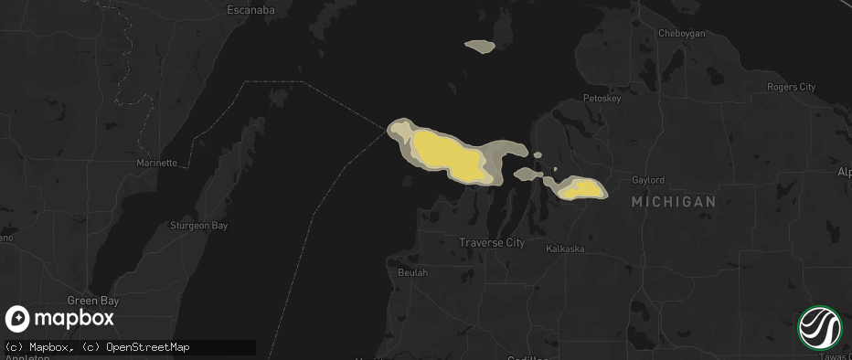 Hail map in Leland, MI on June 29, 2026