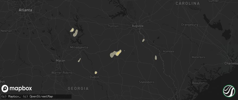 Hail map in Louisville, GA on June 29, 2026
