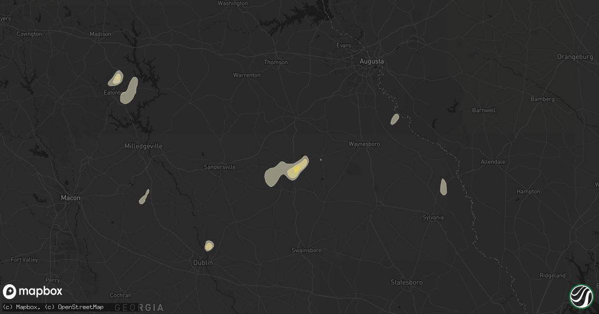 Hail map in Louisville, GA on June 29, 2026